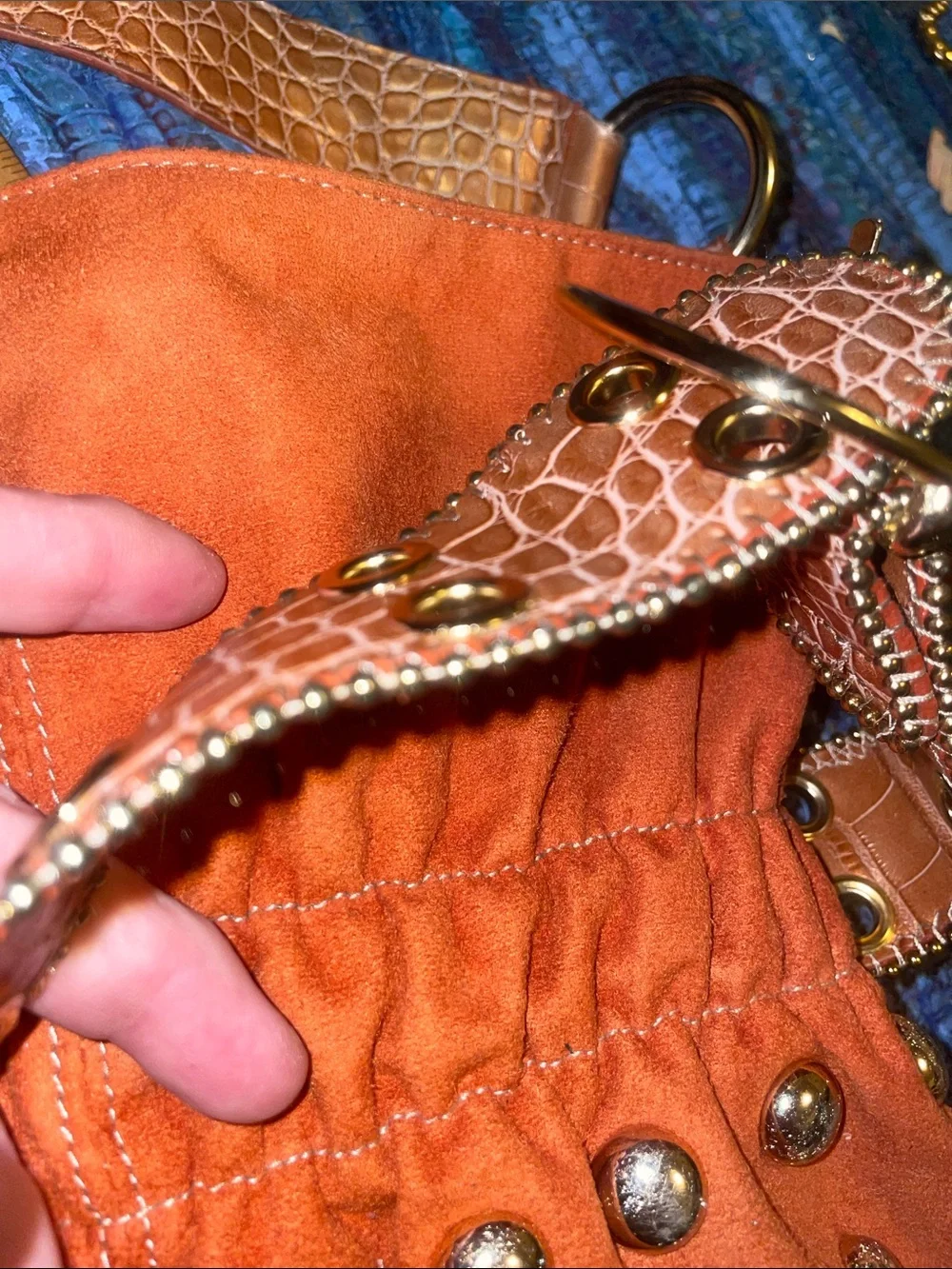 Kathy Van Zeeland Orange Studded Shoulder Bag